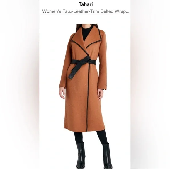 Tahari Camel Trench Coat with Black Accents - Picture 4 of 9
